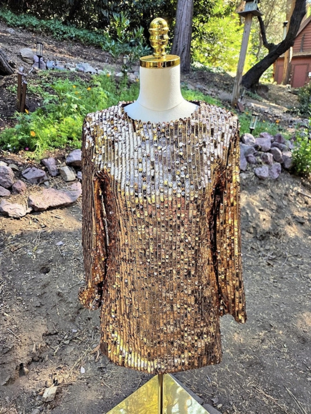SONJA by Sonja Morgain Gold Sequin Sparkly Long Sleeve Dress